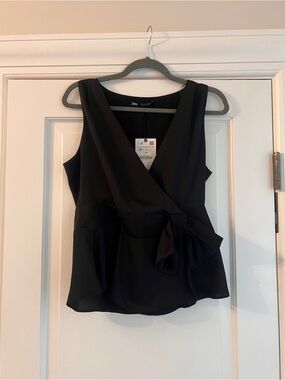 Zara Black Sleeveless Wrap Tie Waistcoat-style top